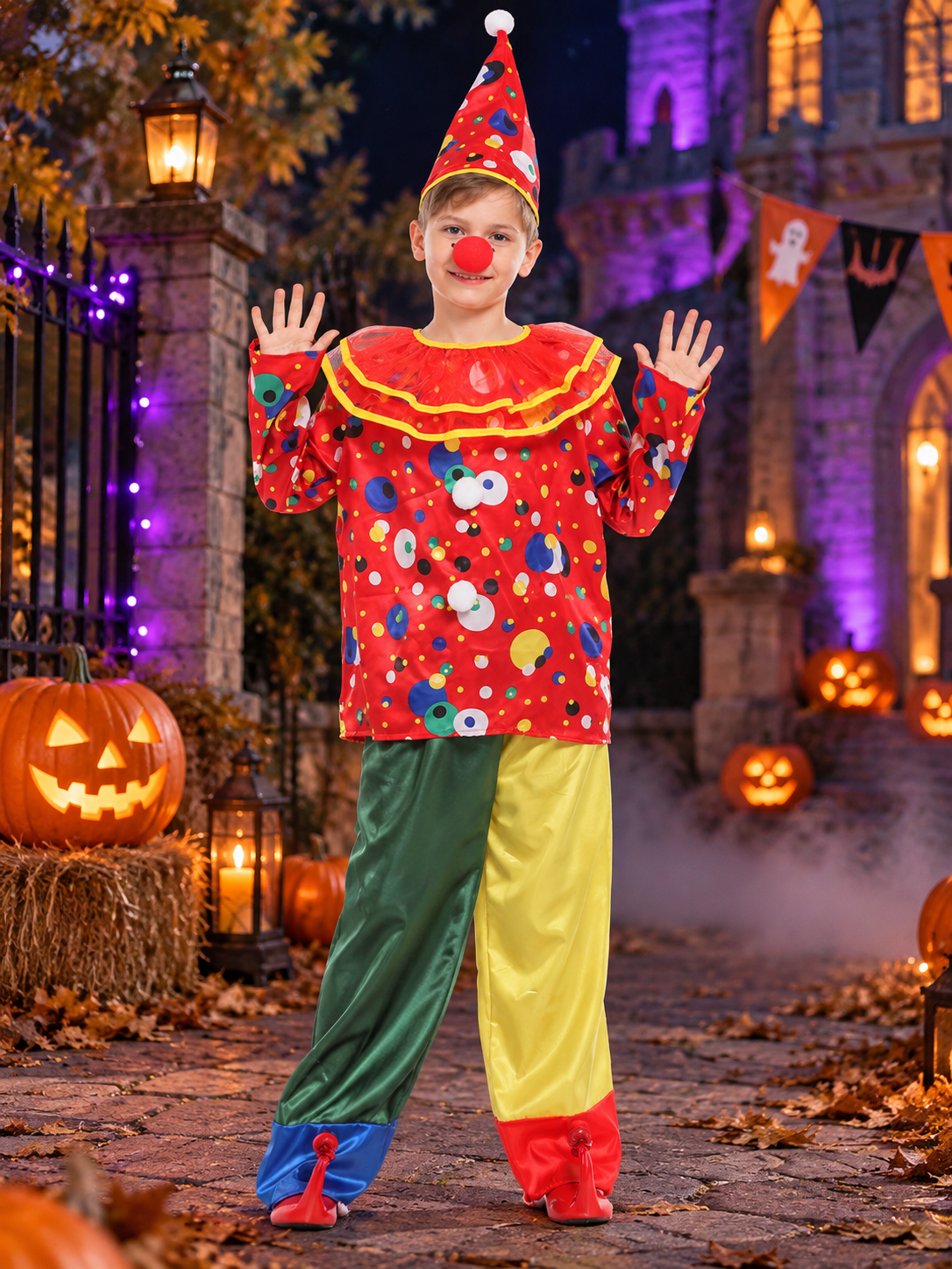 Kids' Clown Costume with Polka Dots and Hat
