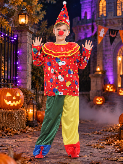 Kids' Clown Costume with Polka Dots and Hat
