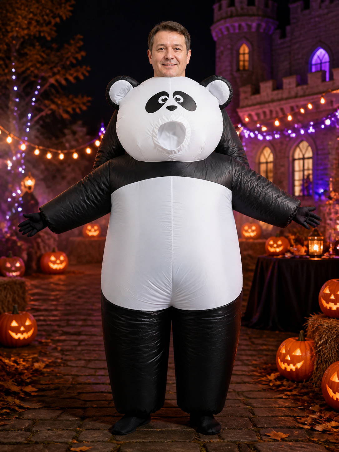 Panda Costume Bodysuit, Black and White Plush Onesie for Halloween and Christmas Costumes detail 2