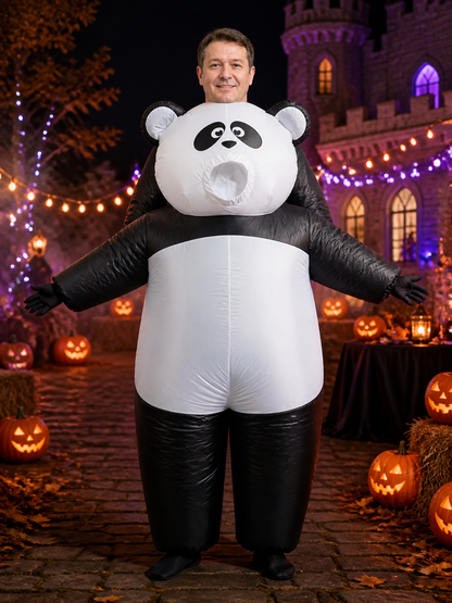 Panda Costume Bodysuit, Black and White Plush Onesie for Halloween and Christmas Costumes detail 2