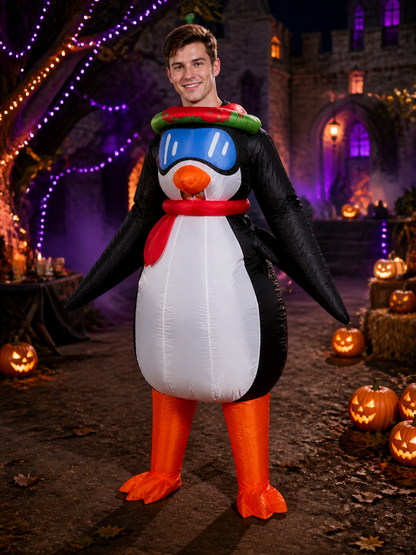 Christmas Penguin Costume with Santa Hat and Red Scarf Costume Headwear detail 2