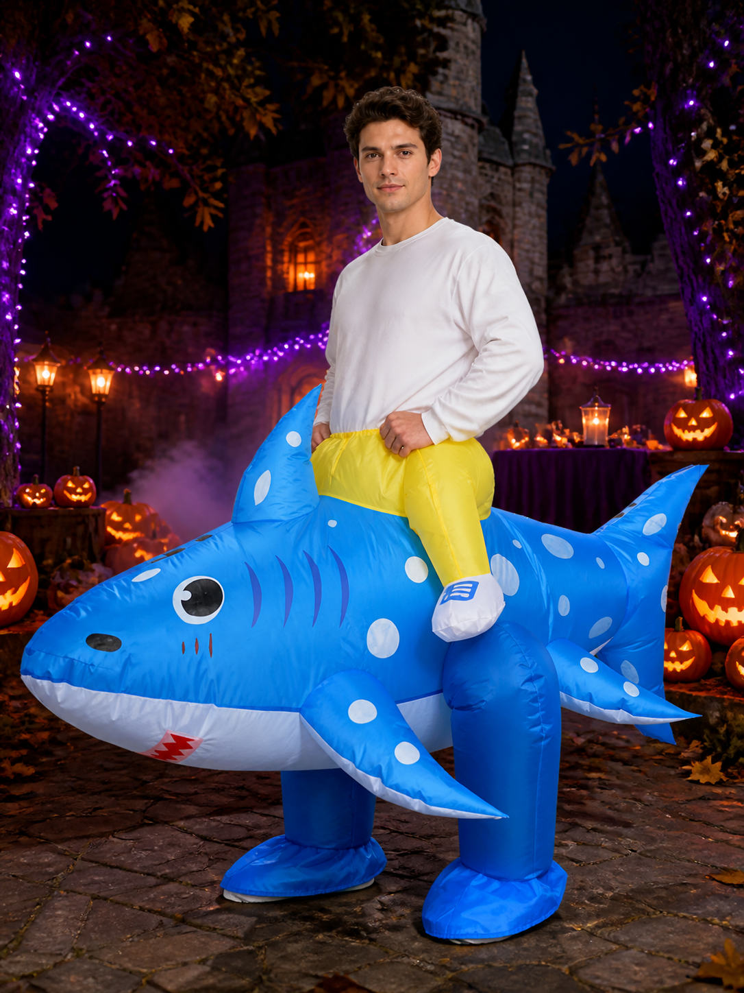 Inflatable Shark Bodysuit Costume with White Dots for Halloween Fun Costumes detail 2