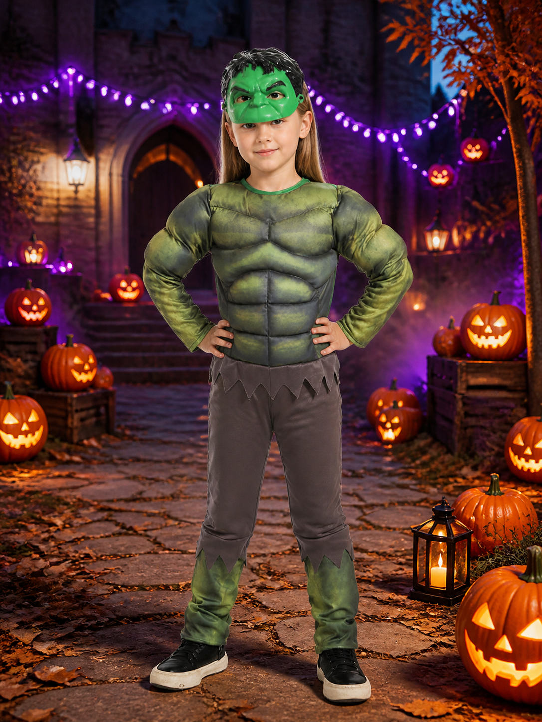 Green Giant Costume Jumpsuit with Mask for Halloween Costume Masks detail 2
