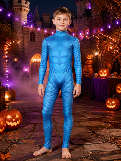 Children's Blue Full Body Muscle Print Jumpsuit Halloween Costume Costumes detail 2