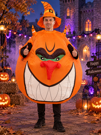 Inflatable Pumpkin Carnival Costume with Fan and Hat