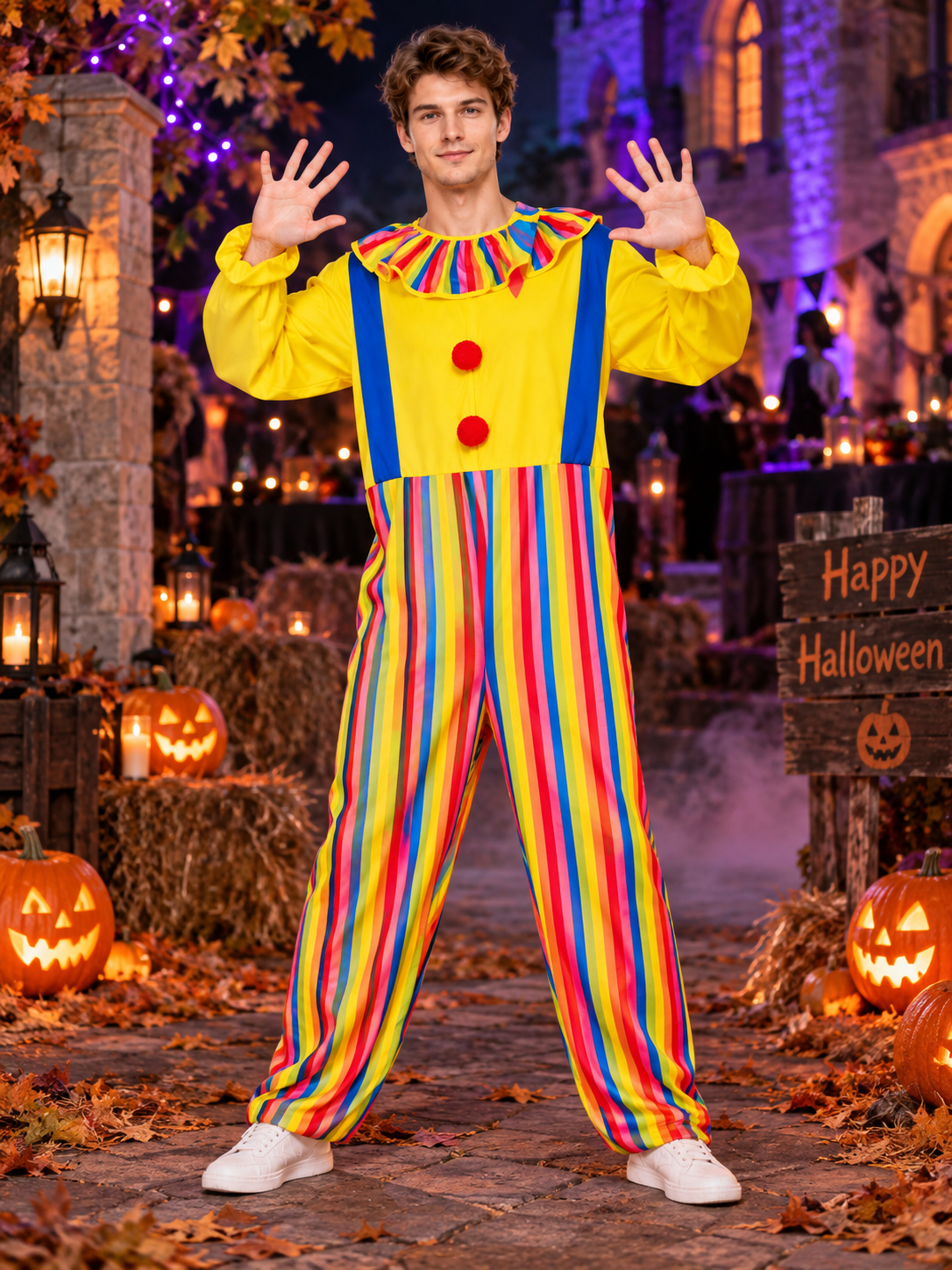 Adult Clown Costume with Suspenders Jumpsuit
