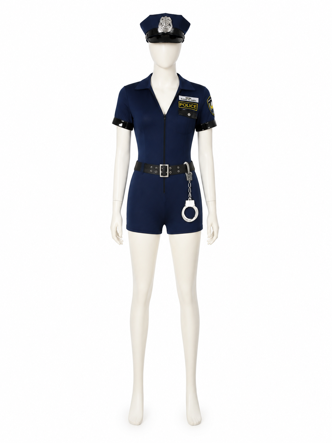 Women's Police Costume Set, Short-Sleeve Uniform with Hat, Belt and Handcuffs Costume Headwear detail 2
