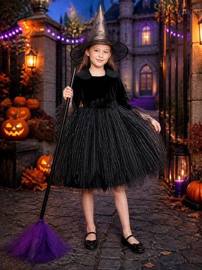 Women's Witch Costume Dress, Black Long Sleeve Layered Halloween Outfit Costume Dresses detail 2