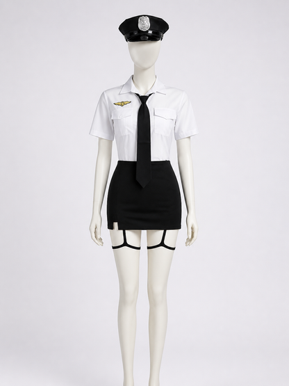 Women's Police Officer Costume, Black and White Uniform with Skirt and Badge Costumes detail 2