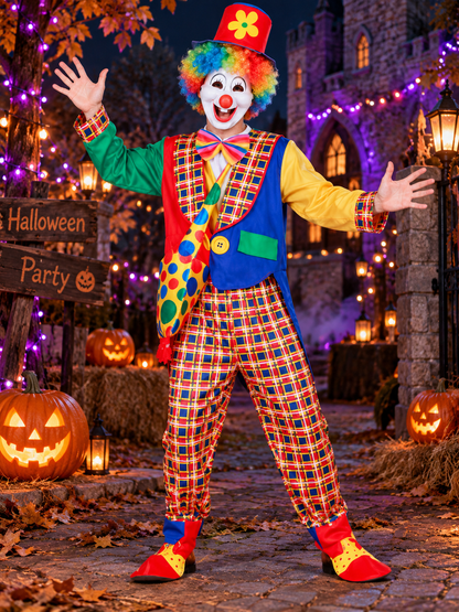 Adult Clown Costume, 4 Pieces, Multicolor