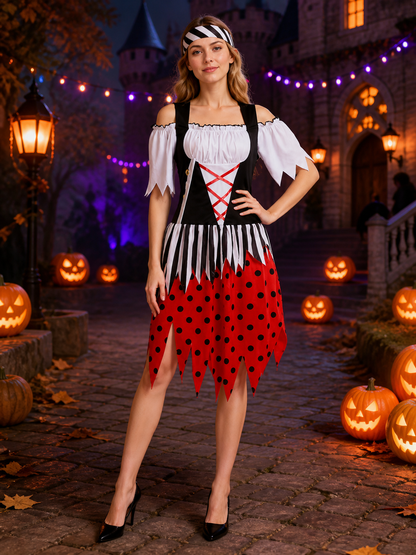 Pirate Carnival Costume, Red Dress with Corset, Halloween Costume Dresses detail 2