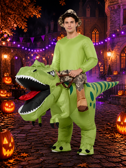 Adult Inflatable Green Dinosaur Costume, Striped Spotted T-Rex Fancy Dress with Costume Dresses detail 2