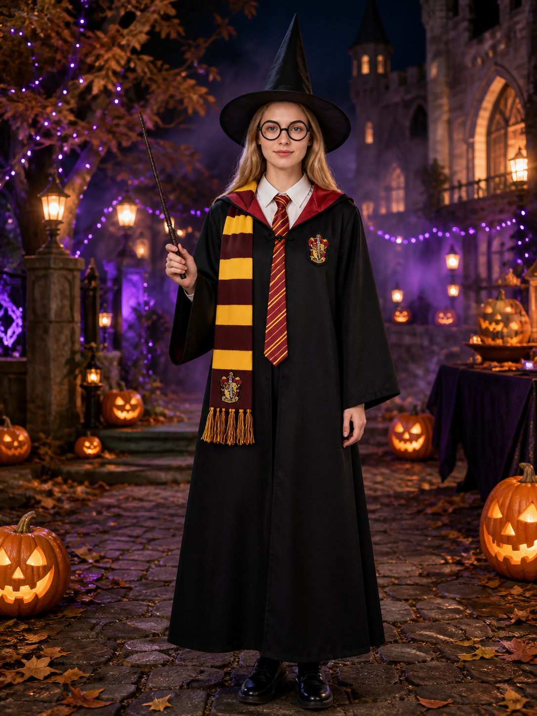 Men Women Kids Wizard Halloween Costume Set, Cape-Style Robe with Pointed Hat Costume Capes detail 2