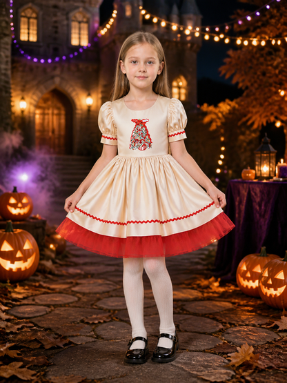 Girls' Christmas Princess Dress, Bell Print, Ruffle Trim and Tulle Skirt Costume Costume Dresses detail 2