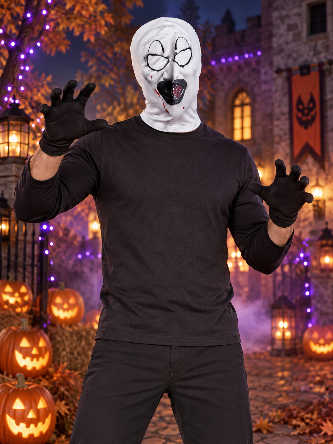 Balaclava Mask with a Creepy Face Print and Red Traces