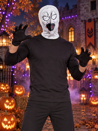 Balaclava Mask with a Creepy Face Print and Red Traces