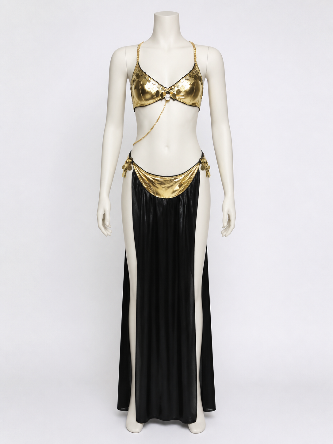 Adult Egyptian Queen Two-Piece Halloween Costume, Gold-Decorated Top and Costumes detail 2