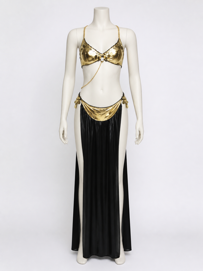 Adult Egyptian Queen Two-Piece Halloween Costume, Gold-Decorated Top and Costumes detail 2