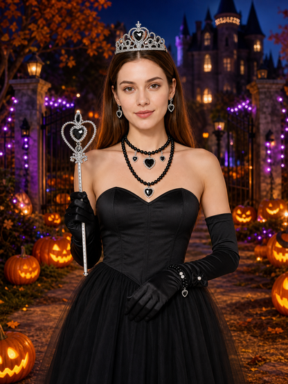 Girls Vampire Costume Accessories Set - Gothic Crown, Heart Wand & Gloves Costume Headwear detail 2