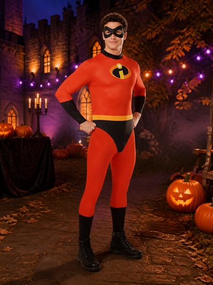 Kids Red Superhero Long Sleeve Bodysuit Halloween Costume, Black & Yellow 'i' Costumes detail 2