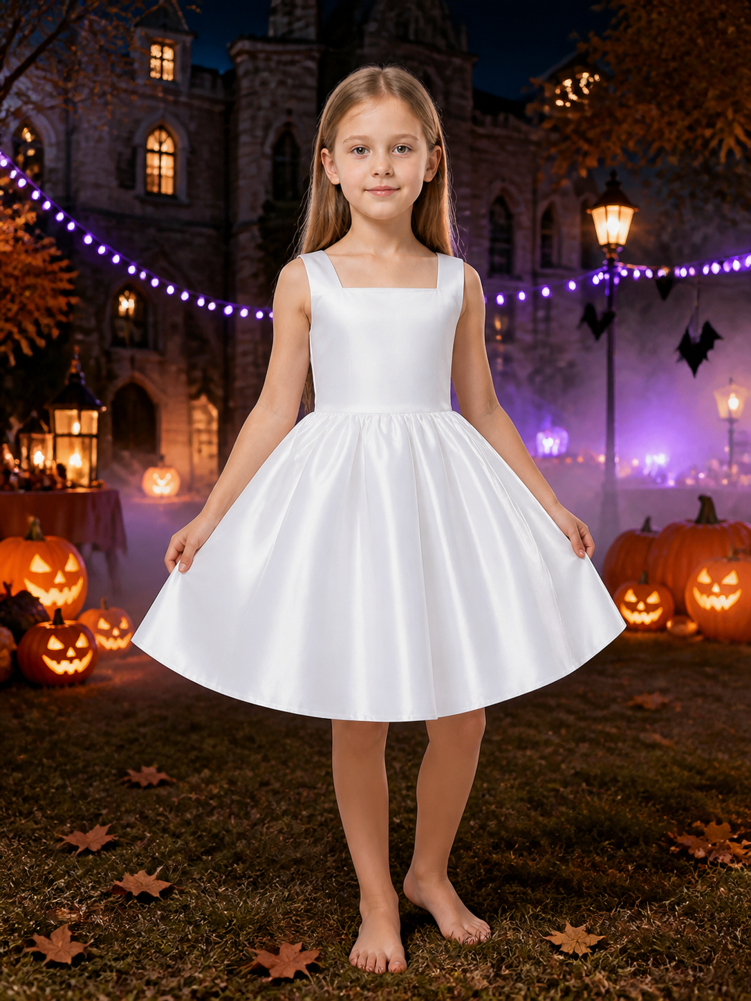Girls' White Princess Dress with Bow Details, Sleeveless A-Line Formal Dress Costume Dresses detail 2