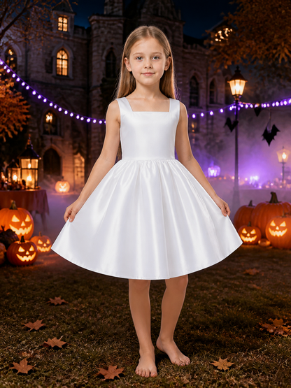 Girls' White Princess Dress with Bow Details, Sleeveless A-Line Formal Dress Costume Dresses detail 2
