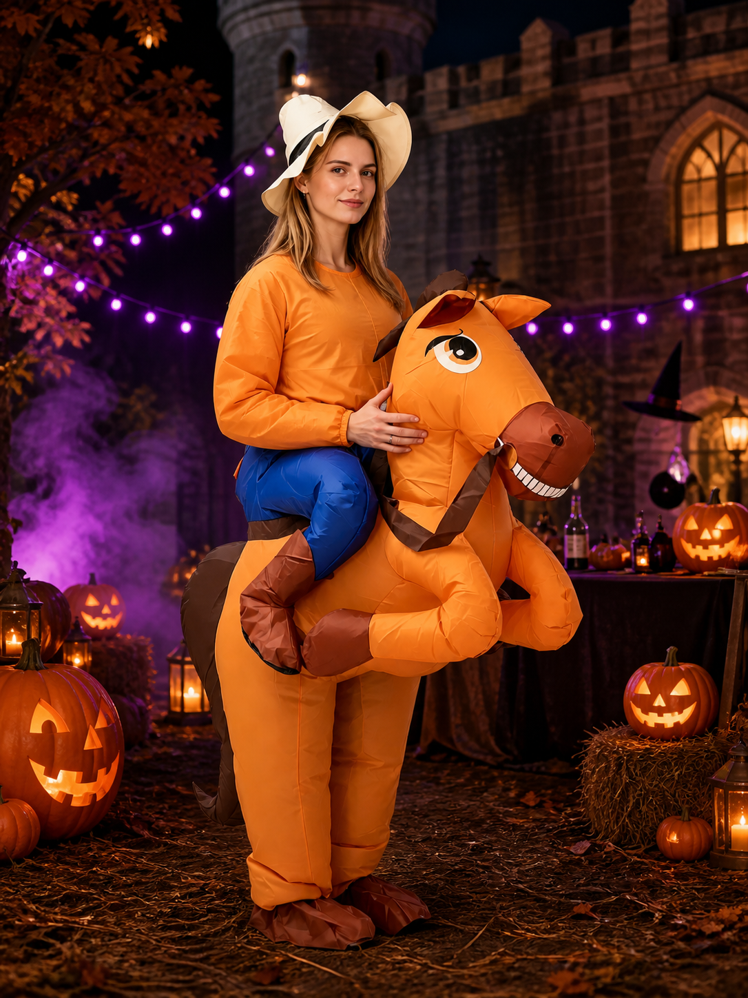 Adult Inflatable Horse Costume for Halloween Party, Brown and Orange Funny Full Costumes detail 2