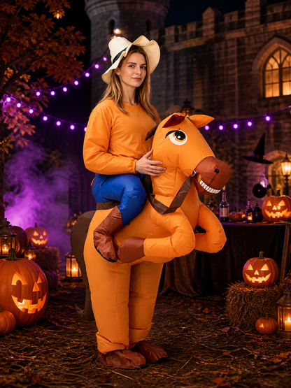 Adult Inflatable Horse Costume for Halloween Party, Brown and Orange Funny Full Costumes detail 2