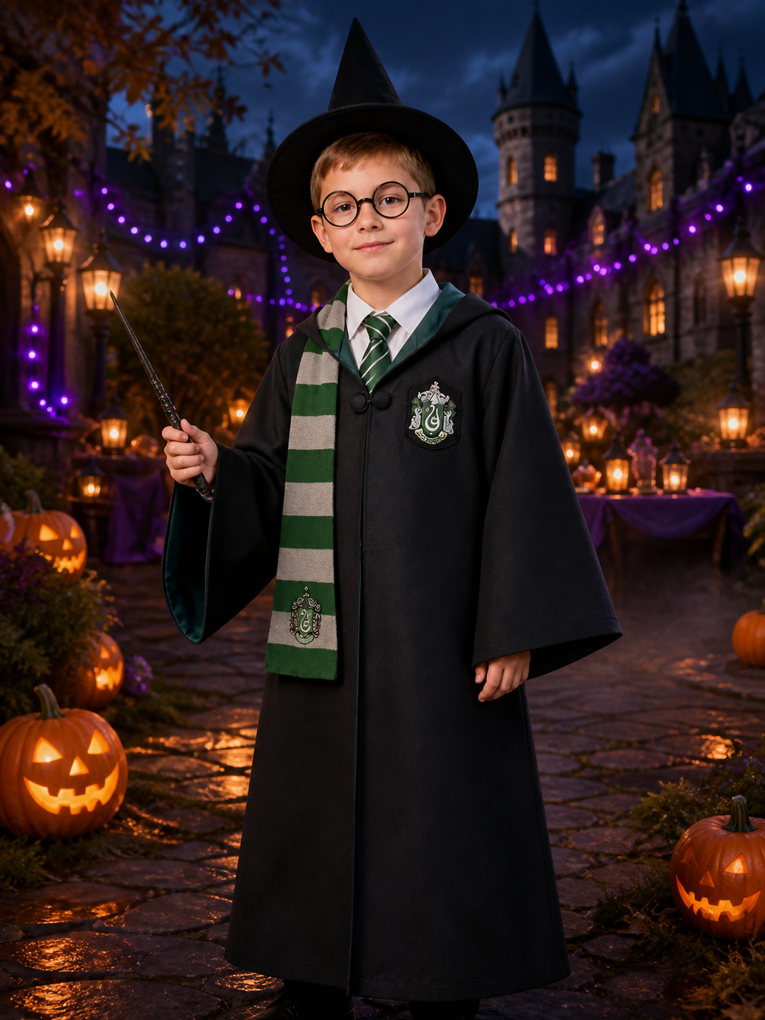 Slytherin Wizard Costume with Robe and Scarf for Cosplay Costumes detail 2