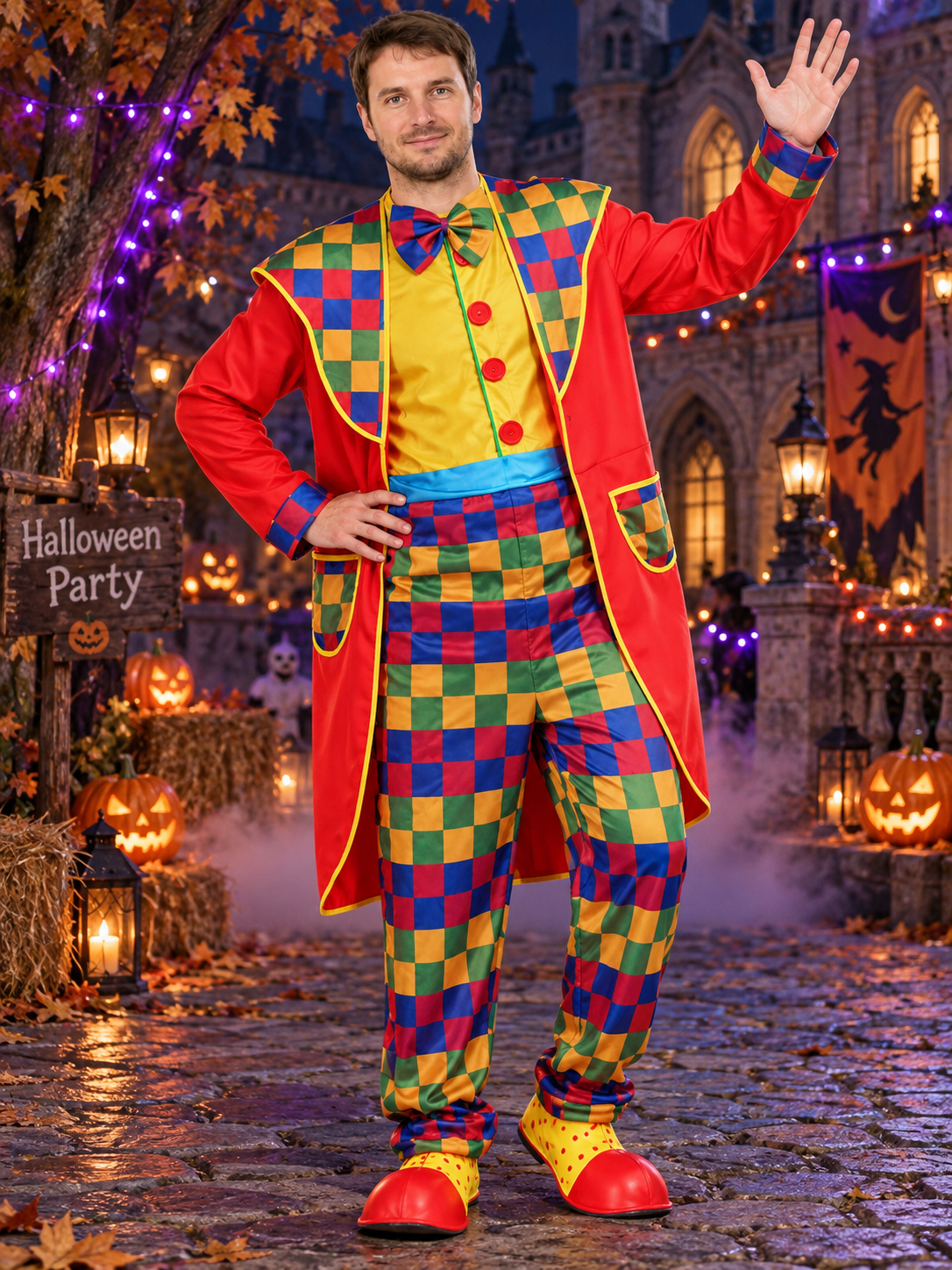 Adult Clown Costume with Bow Tie