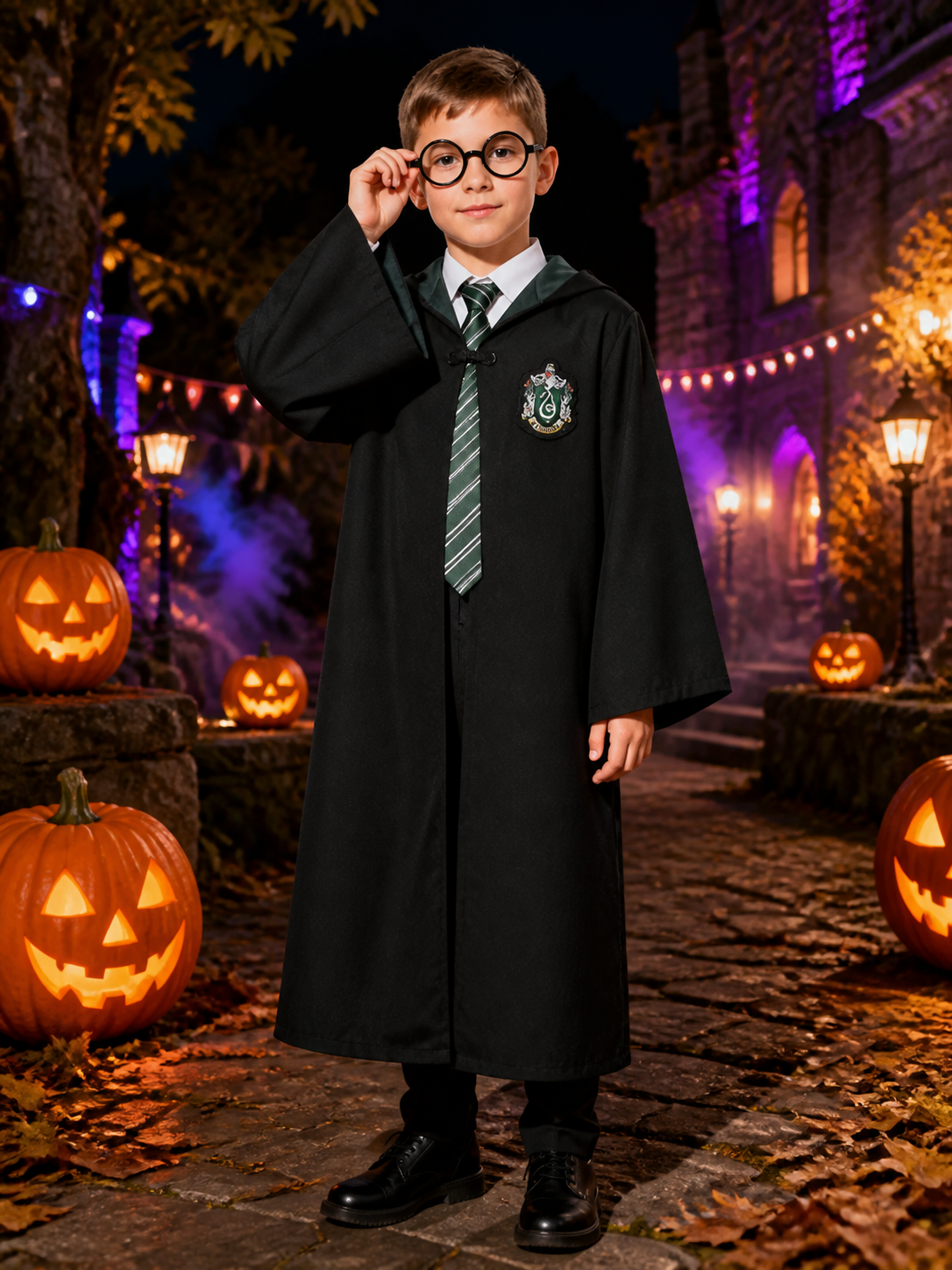Slytherin Hooded Robe with Tie for Cosplay Costumes detail 2
