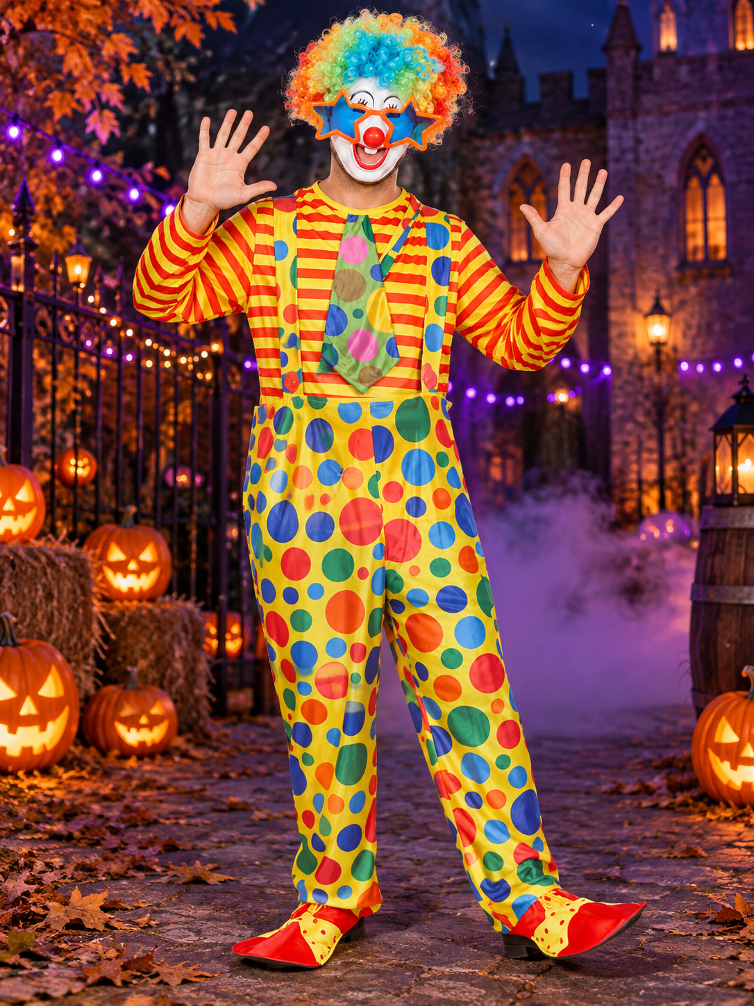 Yellow Clown Costume with Jumpsuit, Wig, and Mask