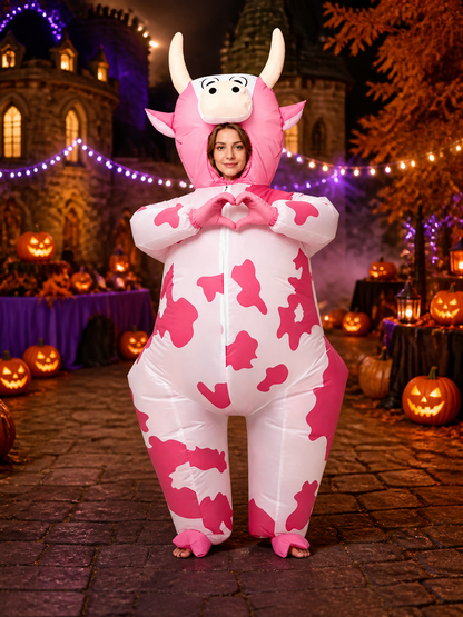 Pink Cow Inflatable Costume, Hooded Animal Outfit for Halloween Party Costumes detail 2