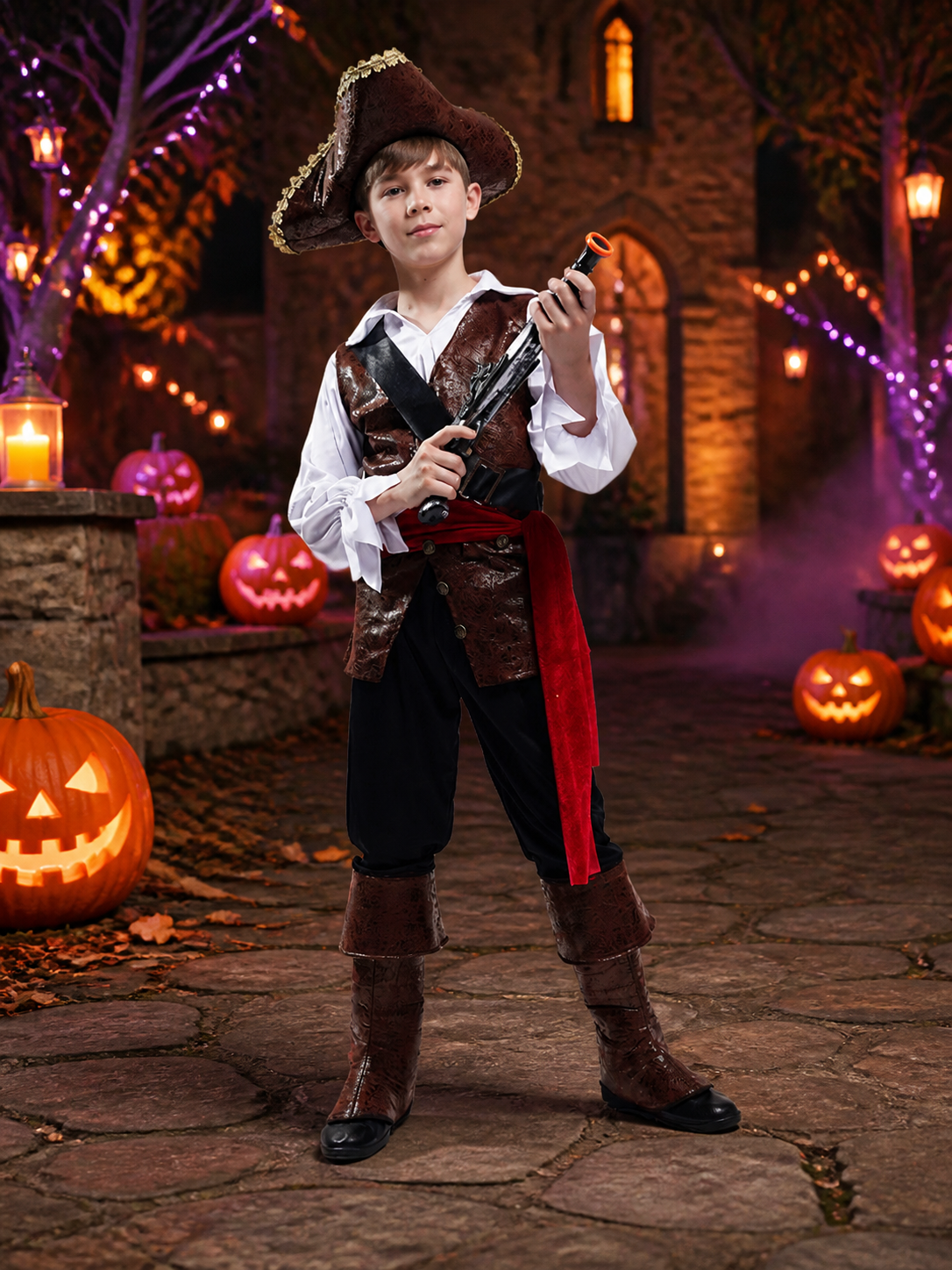 Boys Pirate Captain Costume Set, Includes Hat and Prop, for Halloween Cosplay Costume Headwear detail 2