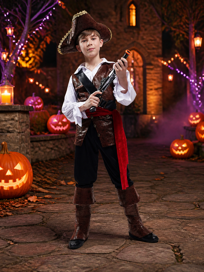 Boys Pirate Captain Costume Set, Includes Hat and Prop, for Halloween Cosplay Costume Headwear detail 2