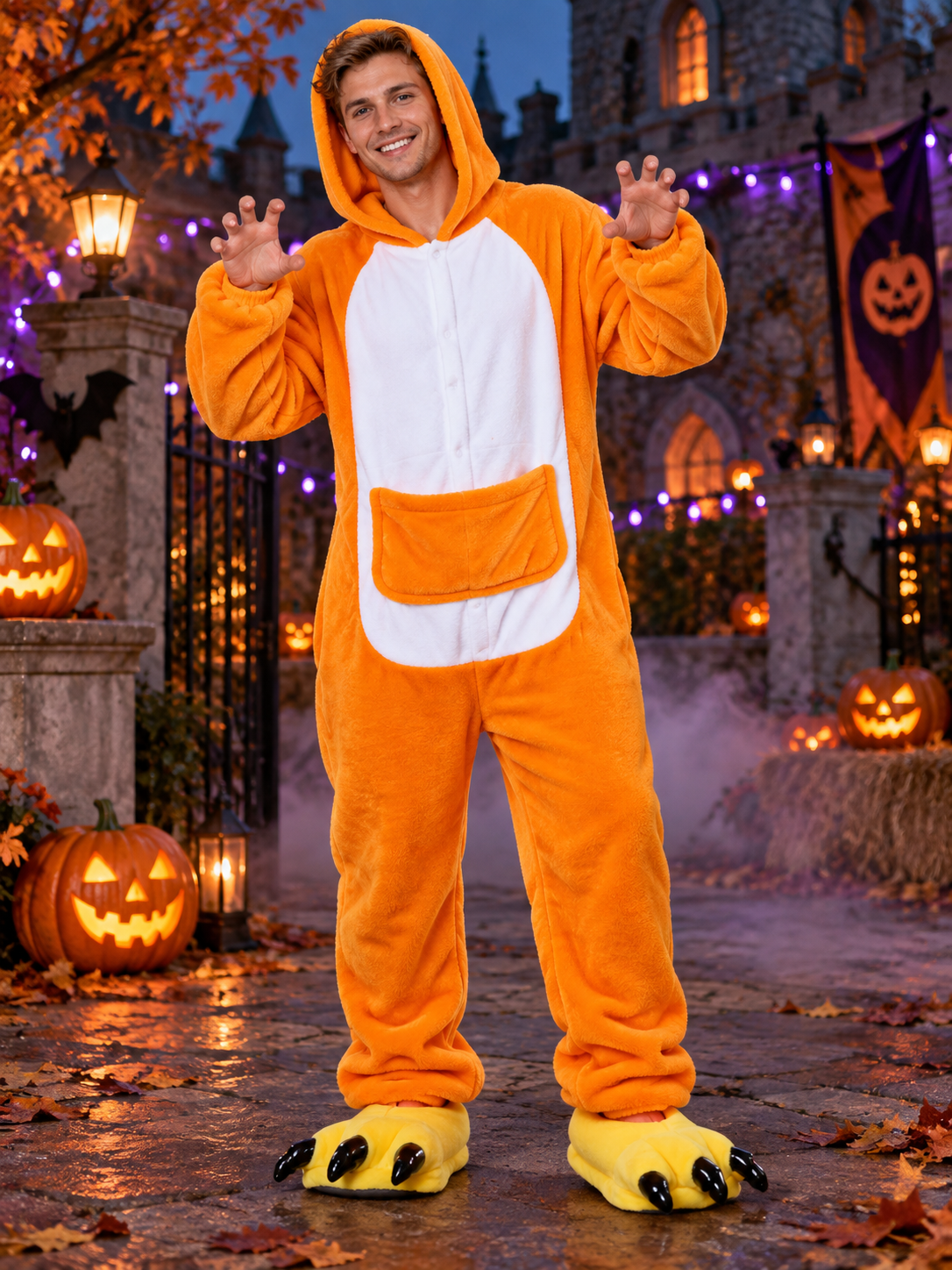 Children's Orange One-Piece Pajamas with White Insert