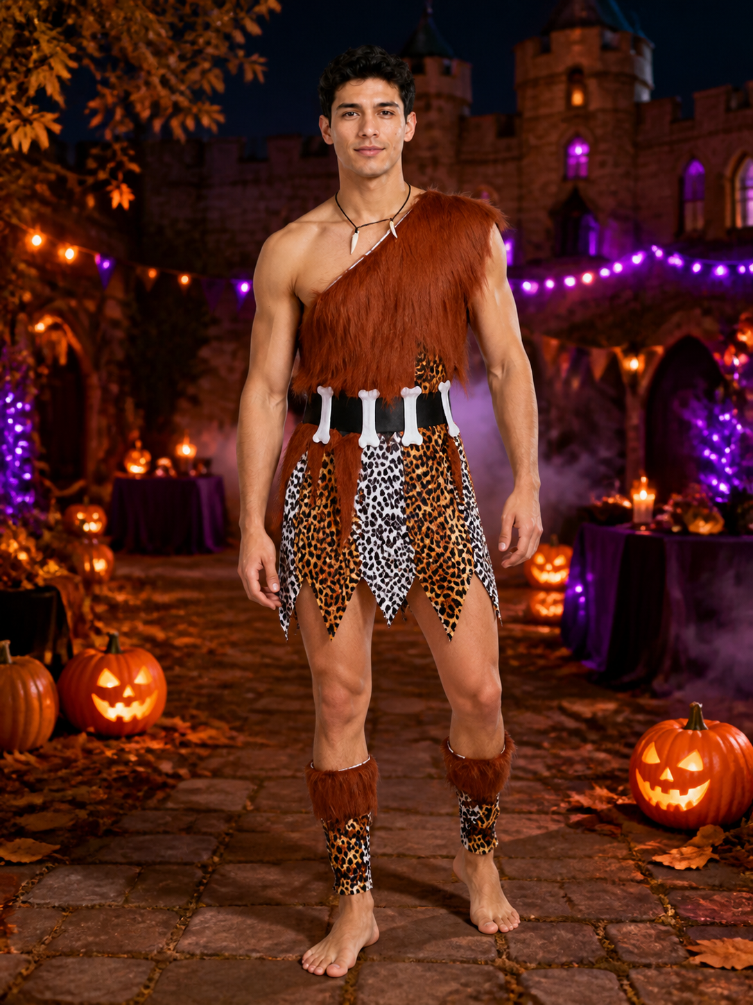 Tribal Chief Leopard Print Cosplay Jumpsuit Costumes detail 2
