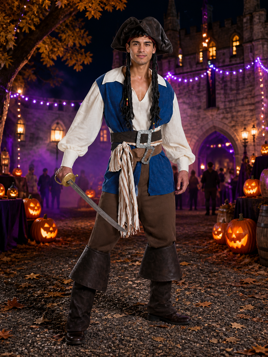 Adult Pirate Costume Set With Hat, Vest, Shirt, Pants, Belt And Boot Covers Costume Headwear detail 2