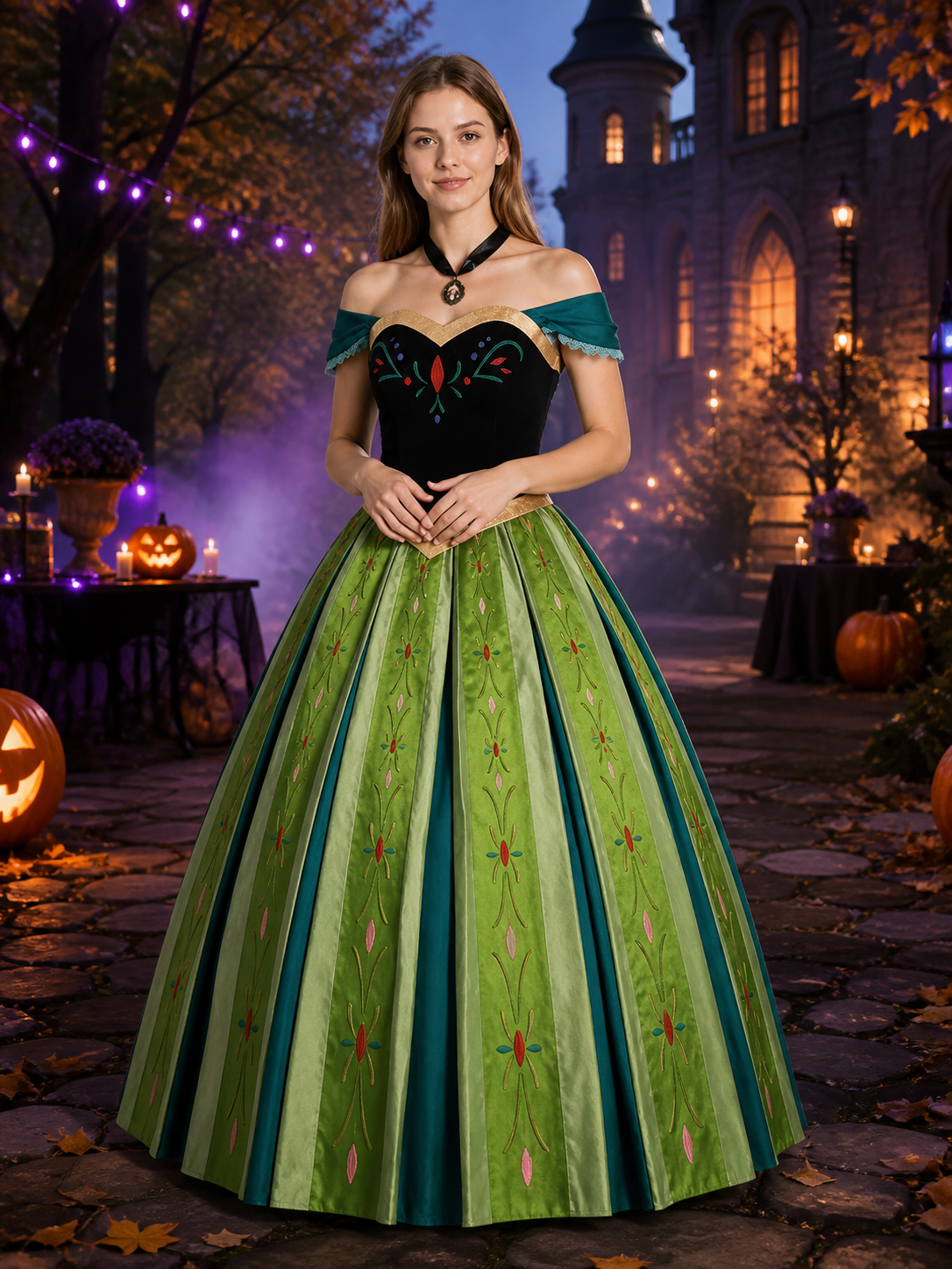 Adult Anna Princess Costume Set, Embroidered Top, Skirt And Necklace Costumes detail 2