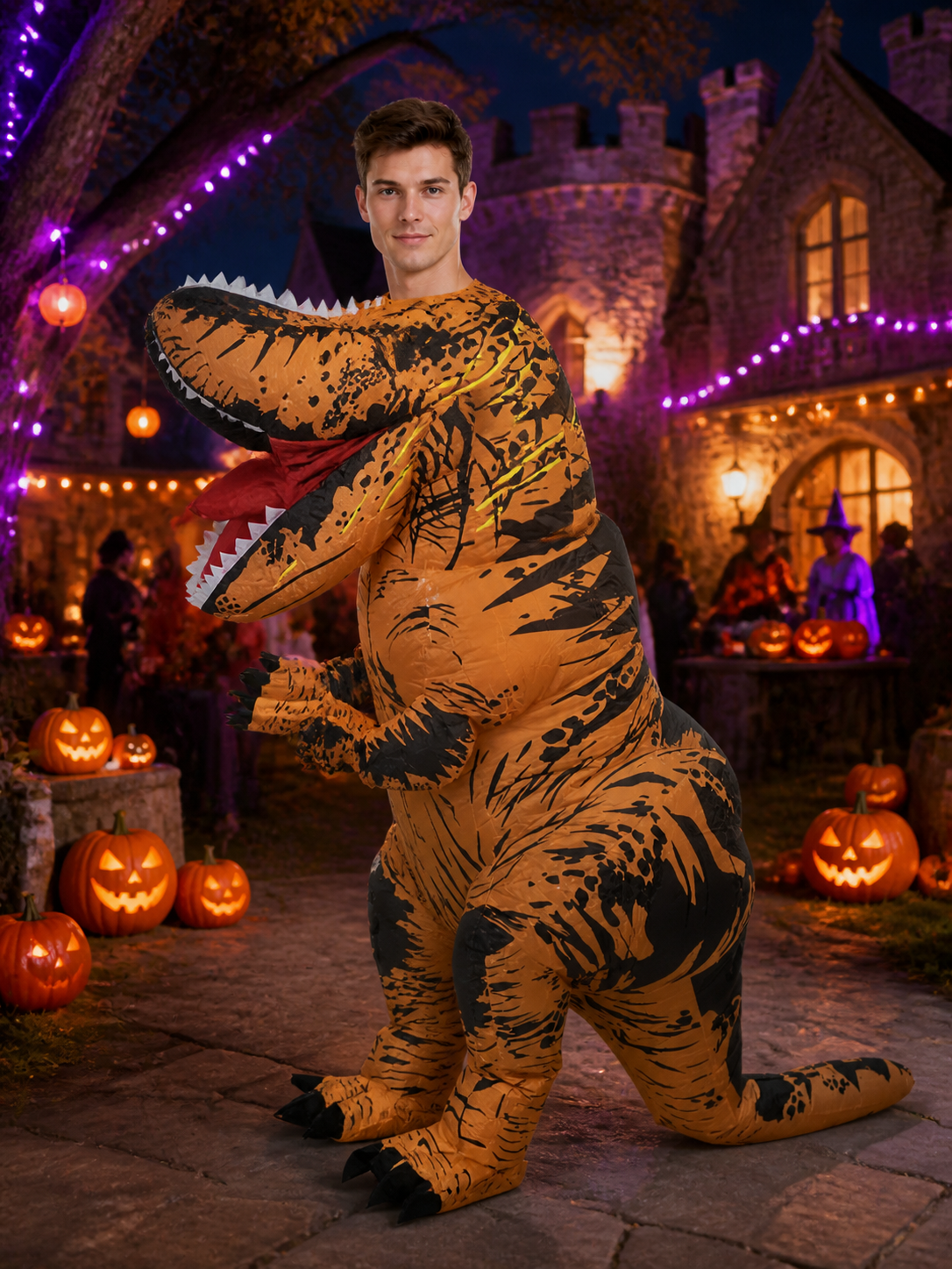 Brown Dinosaur Costume with Open Mouth and Long Tail Costumes detail 2