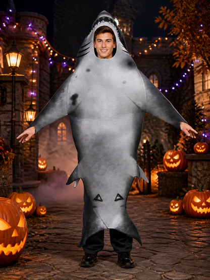 Unisex Inflatable Shark Jumpsuit Costume, Gray Full-Body Halloween Outfit Costumes detail 2