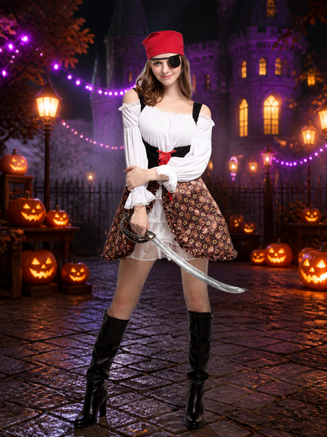 Women's Pirate Costume with Eyepatch W-0208 Costumes detail 2