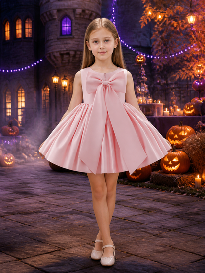 Toddler Girls' Pink Princess Dress, Sleeveless Oversized Bow and Fluffy Skirt Costume Dresses detail 2