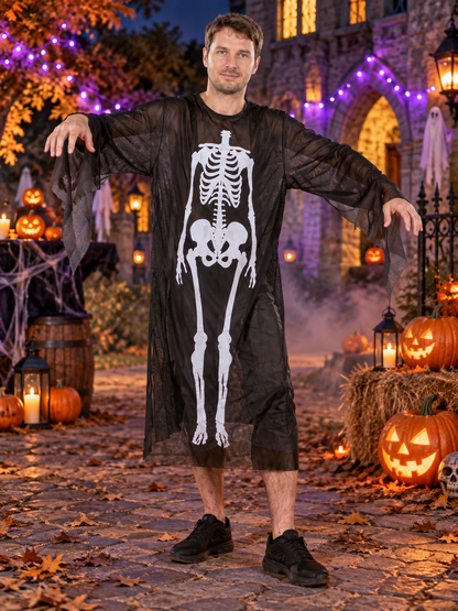 Adult Skeleton Costume with White Print