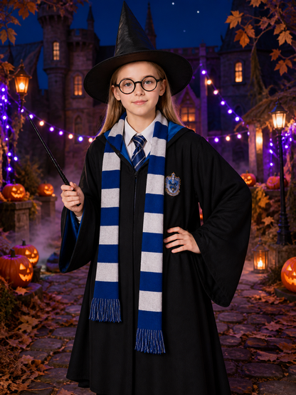 Wizard Costume Set, Six-Piece Hooded Robe Cosplay Outfit With Hat, Scarf, Tie Costume Headwear detail 2