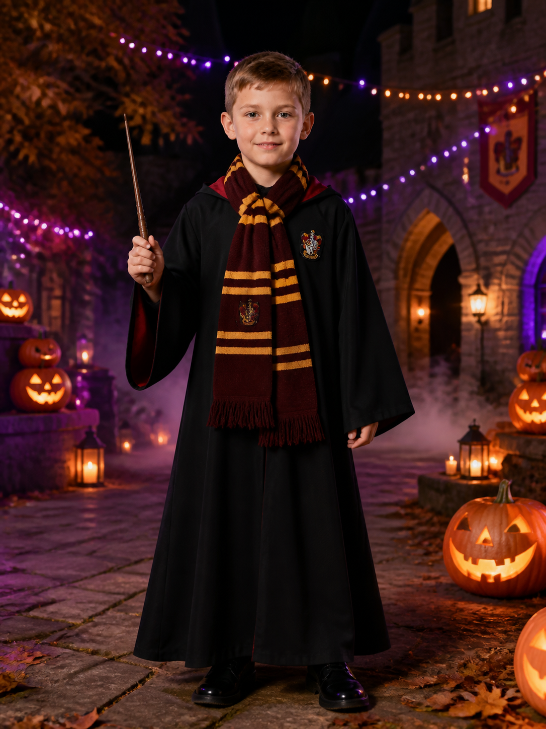 Hooded Wizard Robe Costume Set With Striped Scarf And Badge Costumes detail 2