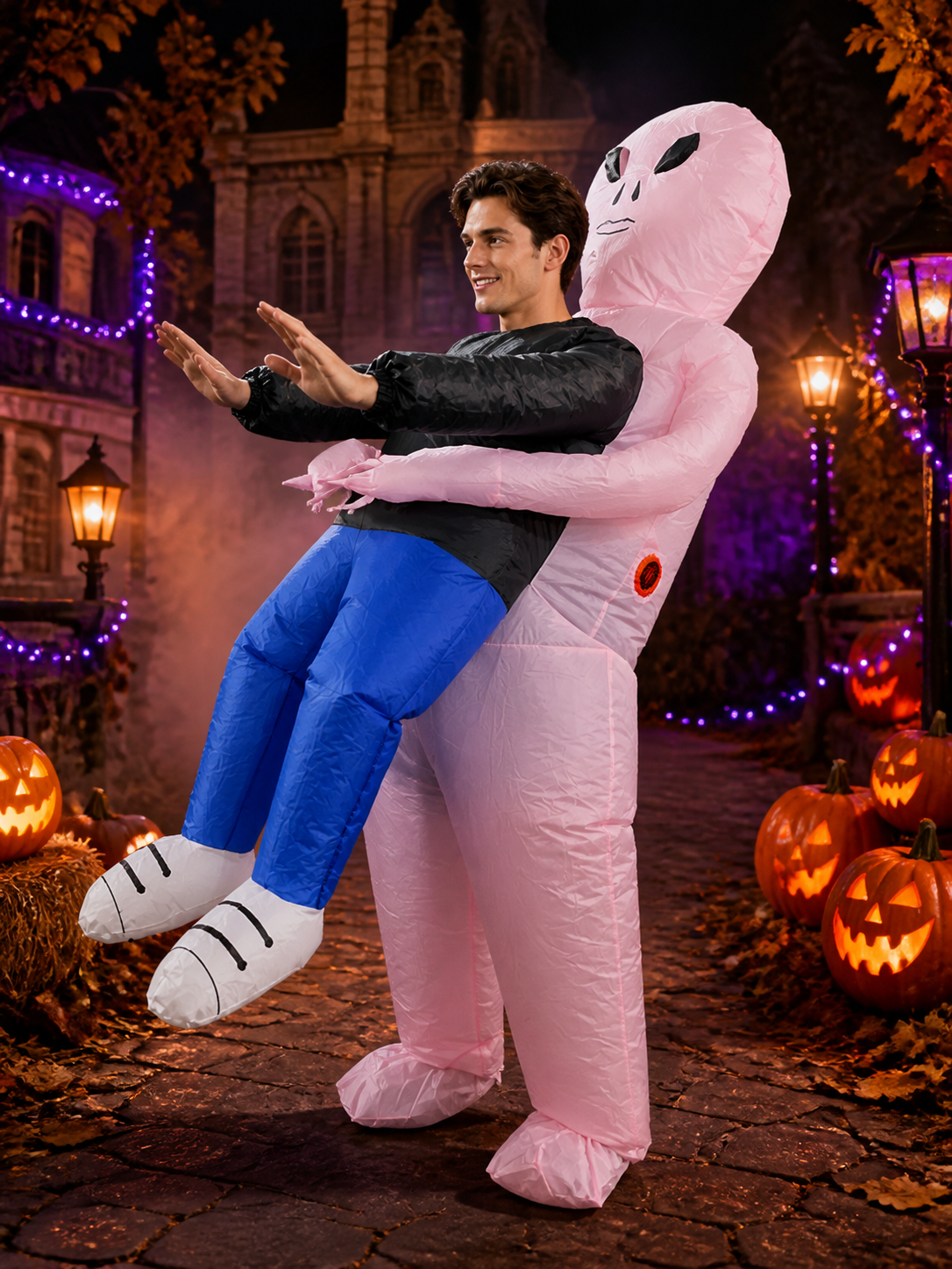 Pink Alien Hugger Inflatable Costume for Halloween Christmas Funny Performance Costumes detail 2