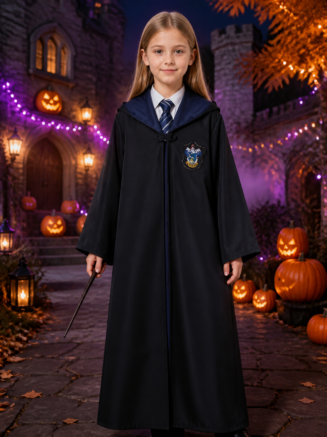 Children's Hooded Wizard Robe Costume Set With Tie And Chest Badge Costumes detail 2