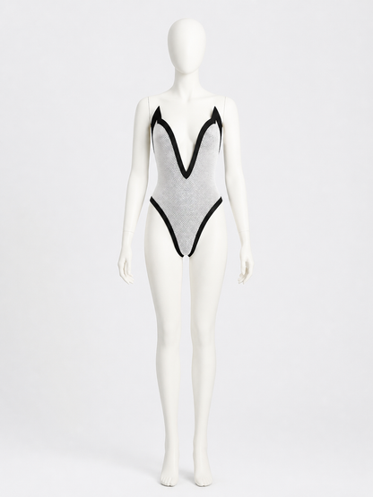 Men's Spider Superhero Bodysuit Costume, Black and White Mesh-Pattern Eye Costumes detail 2