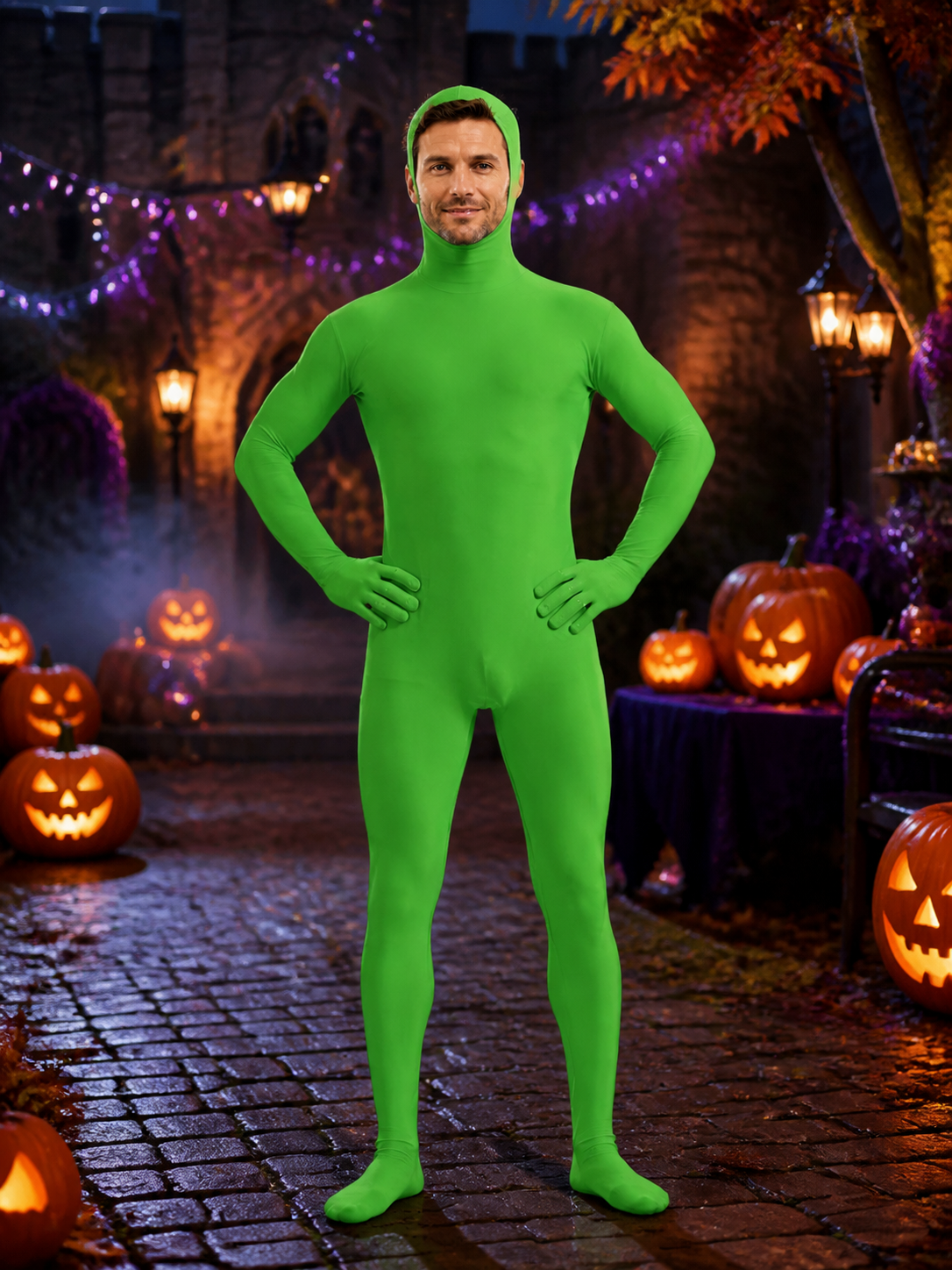Kids Fluorescent Green Zentai Full-Body Jumpsuit Cosplay Costume, Stretch Costumes detail 2